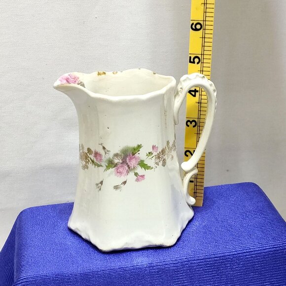 US Pottery Semi-Vitreous Porcelain Pitcher w/ Gold Gilding Floral Design Antique - Picture 10 of 10